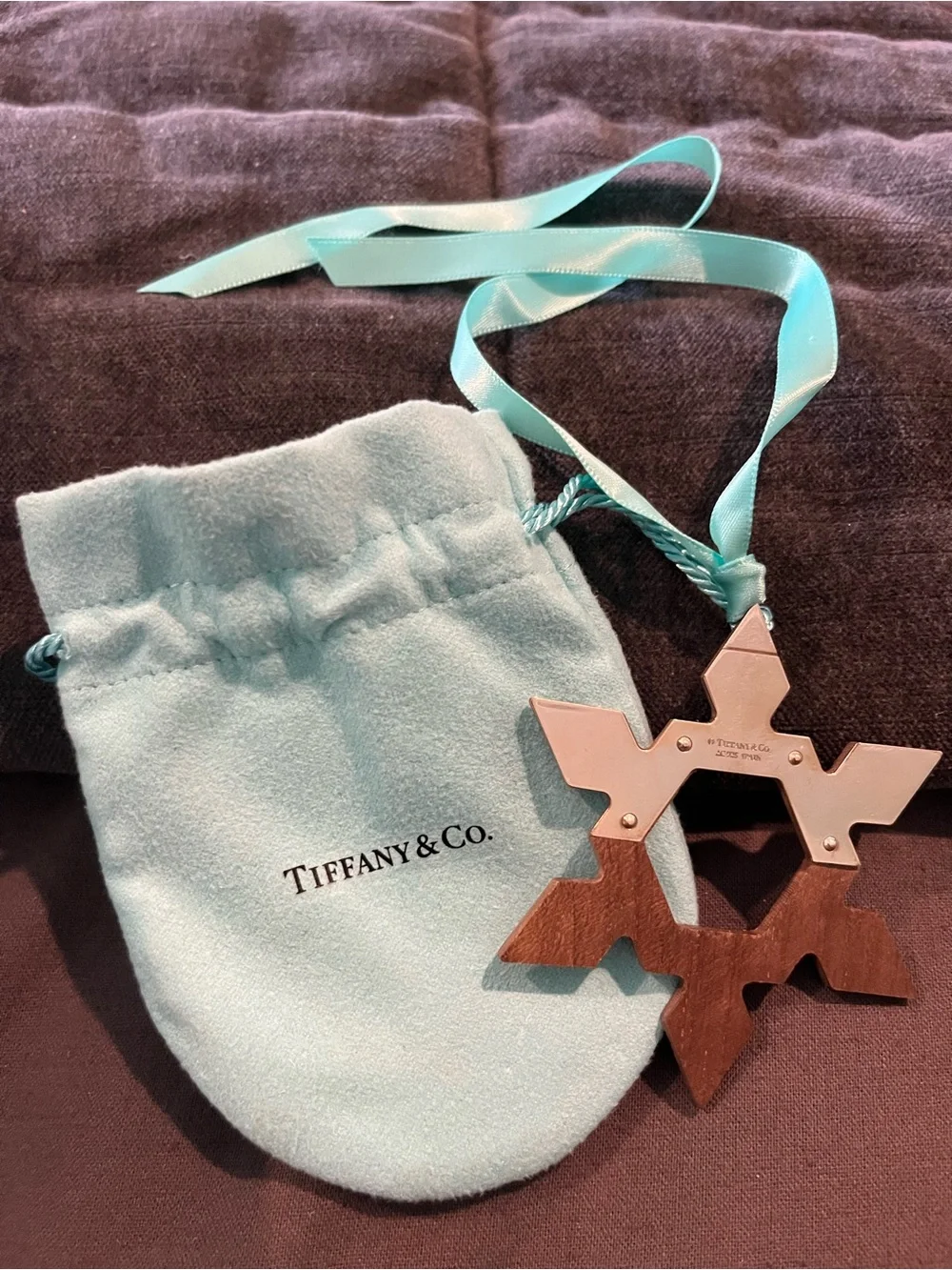 Tiffany & Co Sterling Silver Wood Star Snowflake ornament